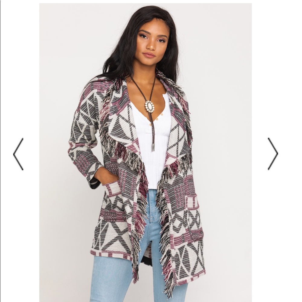 SHYANNE WOMEN'S PURPLE AZTEC FRINGE COAT